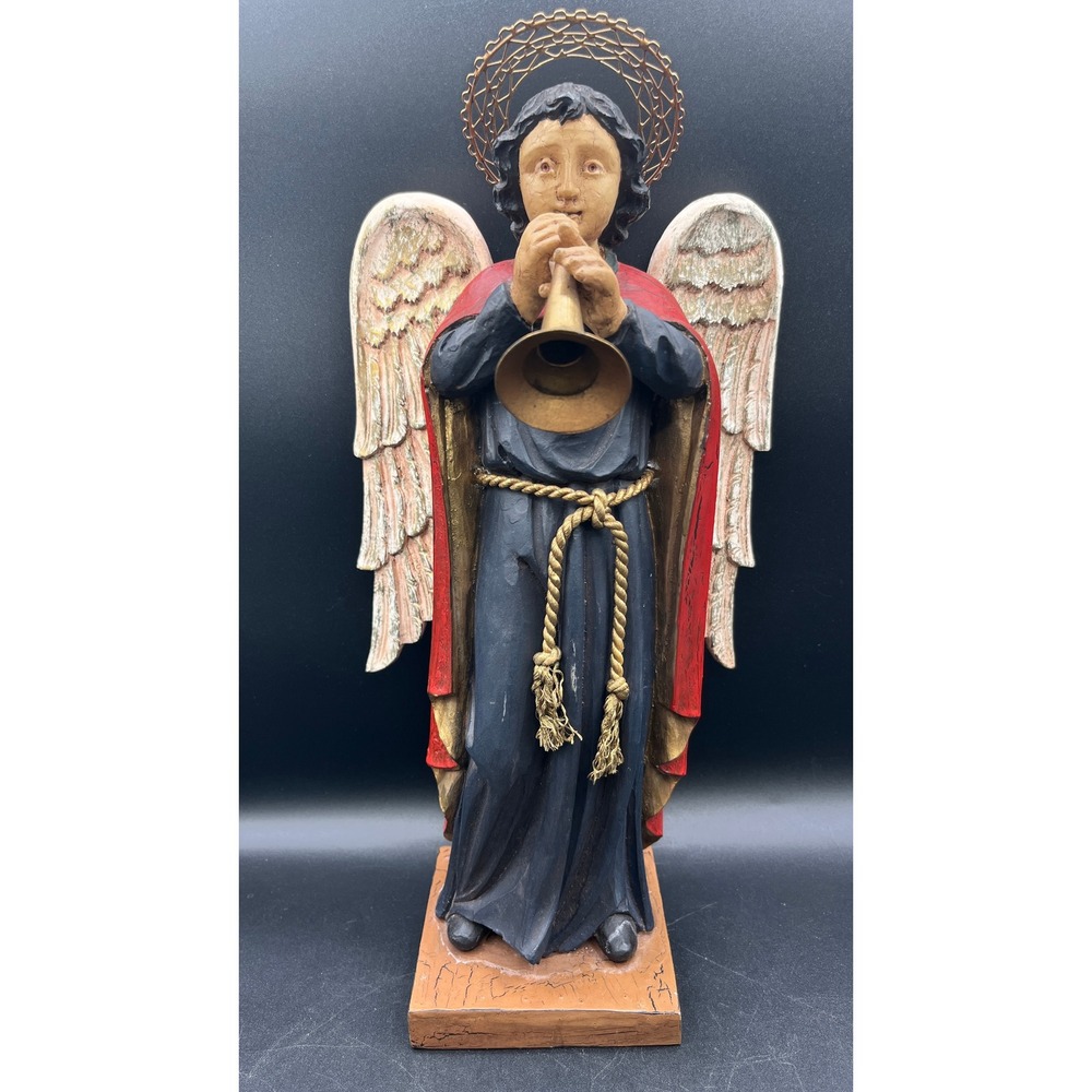 Vtg HollyTree Trumpeting Angel Figurine Halo‎ Wings Philippines 15" Religious